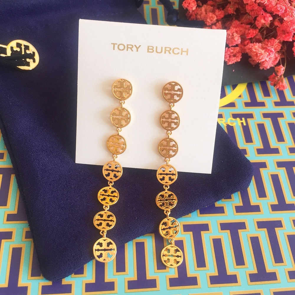 Tory Burch Gold Logo Drop Earrings